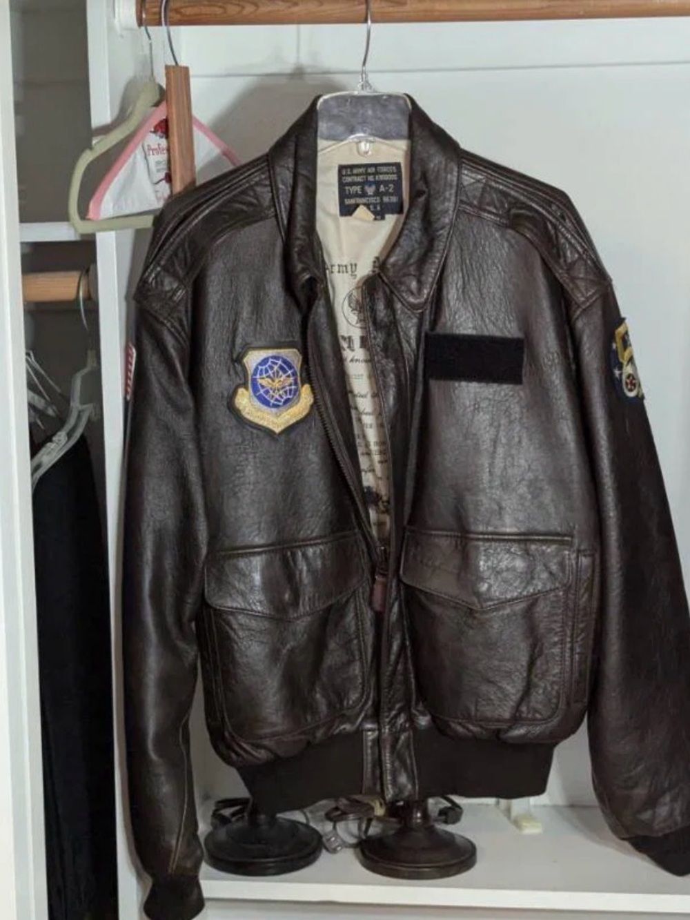 Vintage Ameco Type A-2 Leather Flight Jacket Medium Osan AFB Korea Souvenir